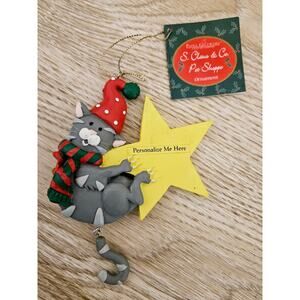 Vintage Papel Giftware Pet Shoppe Ornament Gray Cat On Shooting Star Personalize